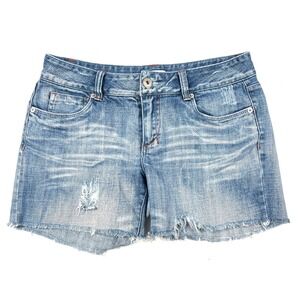 Jacob Connexion Distressed Denim Shorts Light Wash Raw Hem Low Rise Size 30 Y2K‎